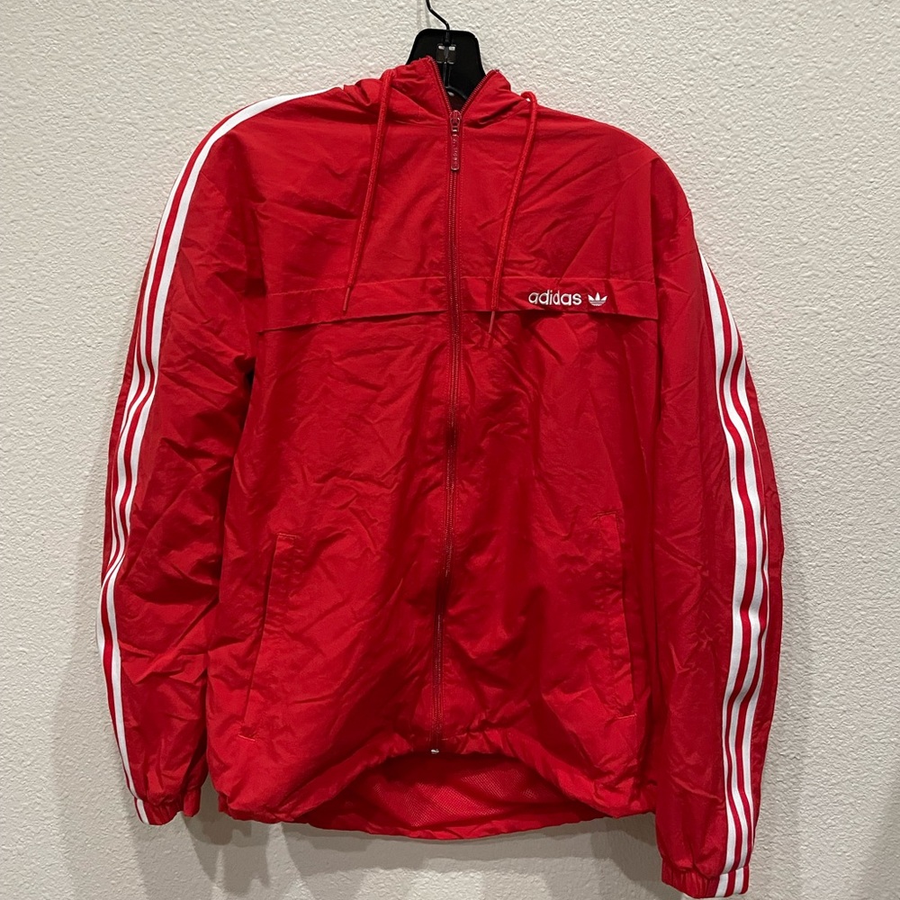 New Adidas Windbreaker. Good condition, red/white color way. Size: Medium.